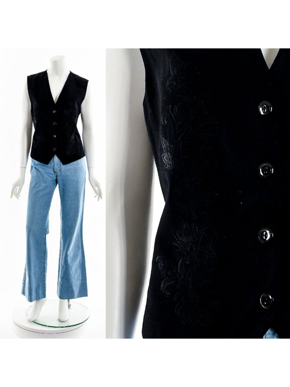 Black Button Up Wool Vest
